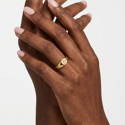 Polaris Signet Ring – 18K Gold Starburst Dome Statement Ring