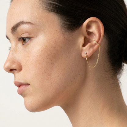 Ines Chain Cuff Hoops – 925 Sterling Silver Textured Crystal Hoops