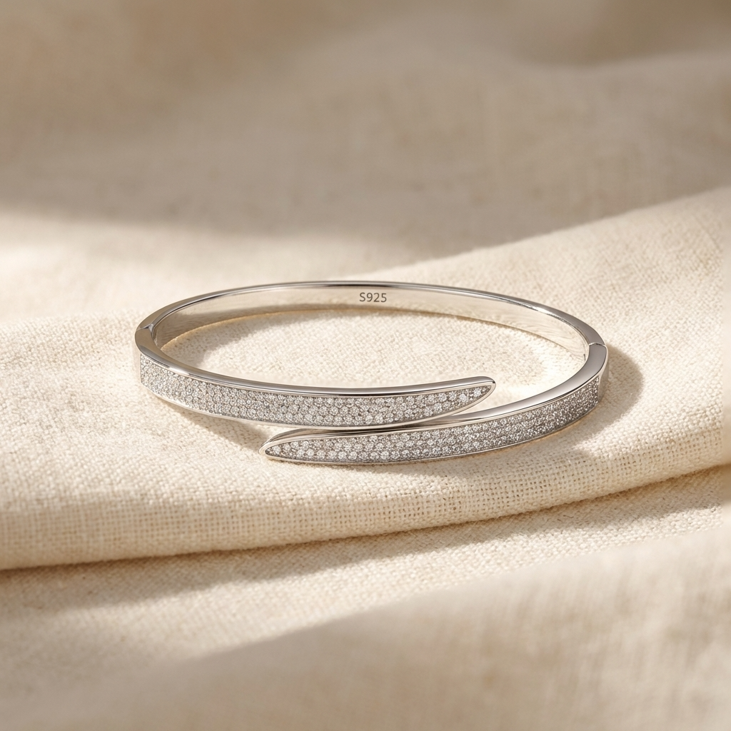 Céline Glow Bangle – 925 Sterling Silver Platinum Crystal Bangle