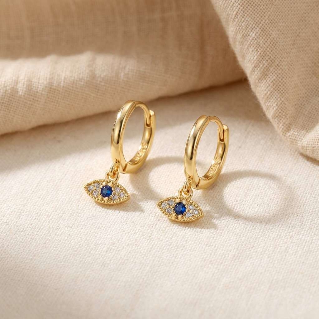 Blue Evil Eye Earrings – Sterling Silver Protection Charm Earrings