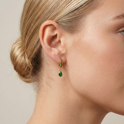 Emerald Shine Hoops – 18K Gold Green Crystal Hoop Earrings