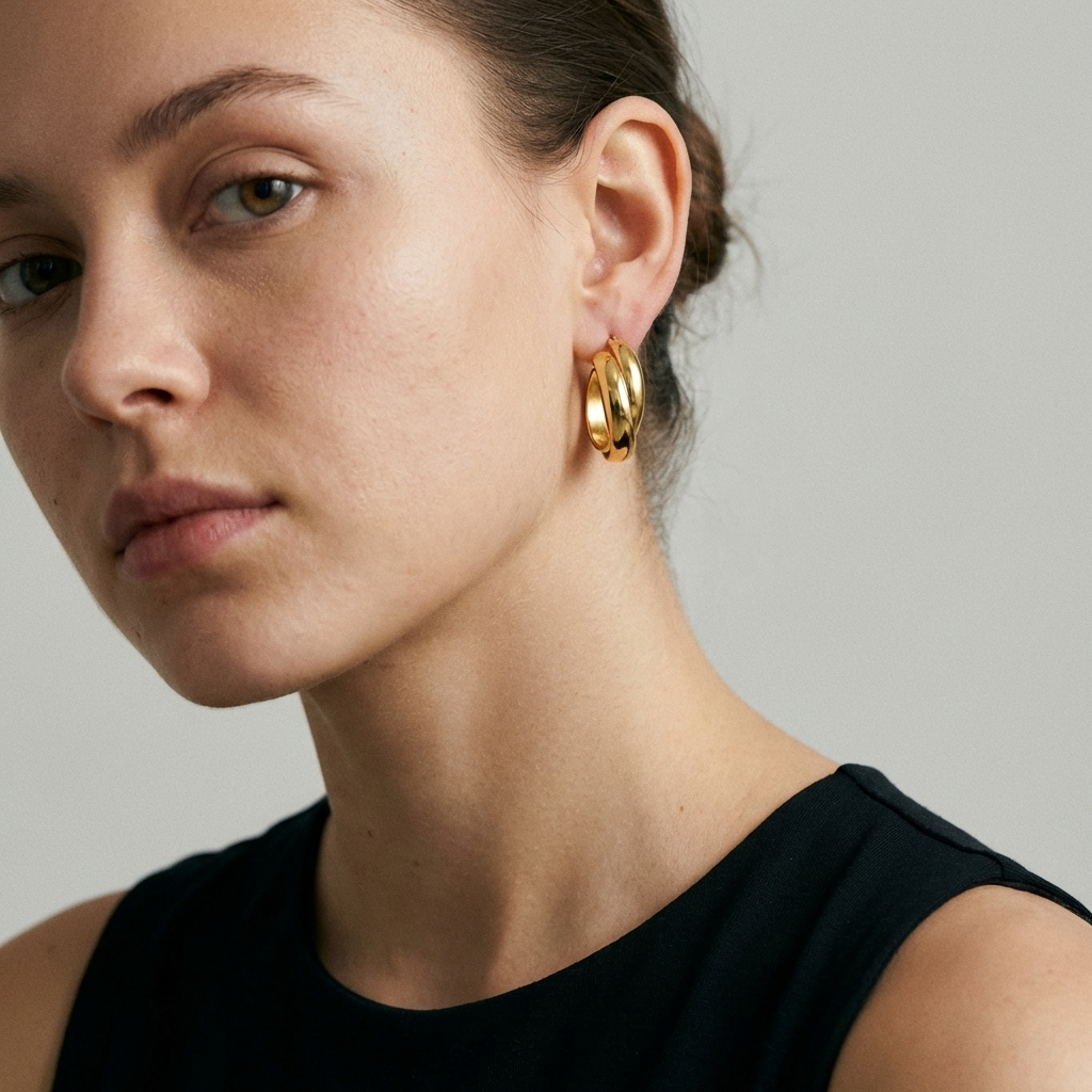 Talia Sleek Gold Hoops – 26mm 18K Gold Waterproof Hoop Earrings