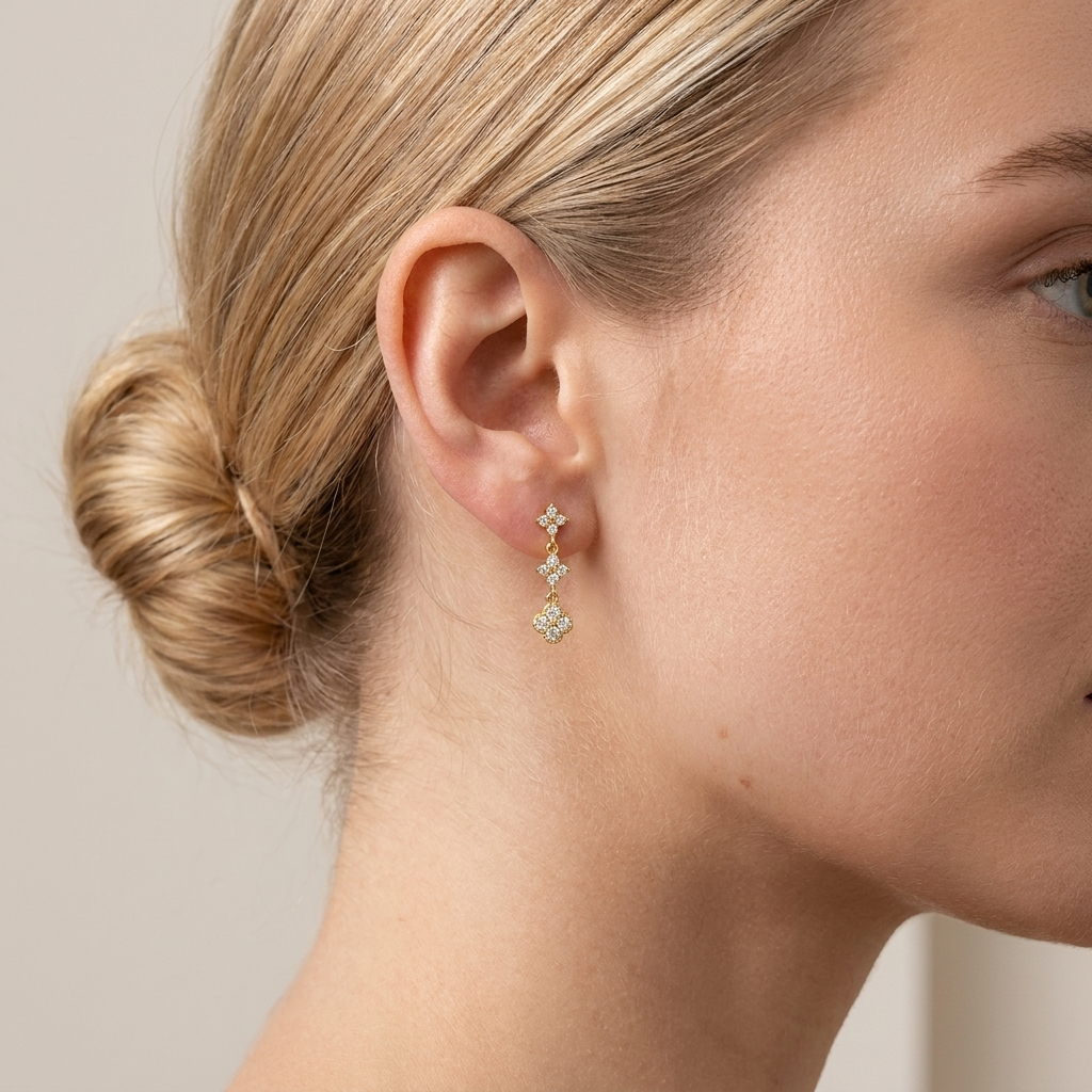 Sélène Glow Earrings – 18K Gold Crystal Bar Drop Earrings