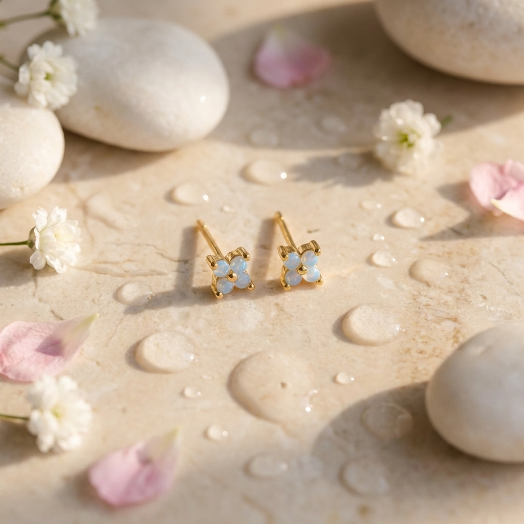 Noa Stud Earrings – 925 Sterling Silver Opalite Crystal Studs