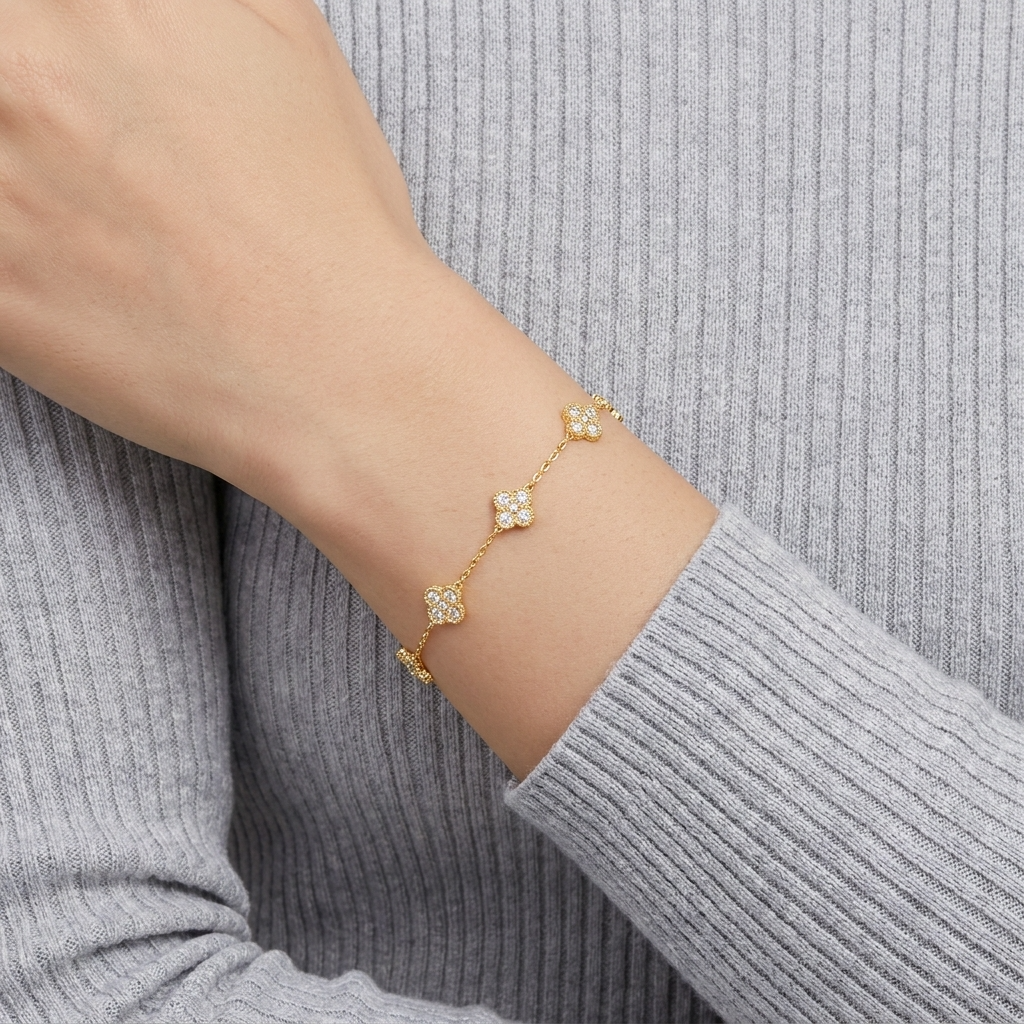 Sophie Lucky Charm Bracelet – 925 Sterling Silver Clover Charm Bracelet