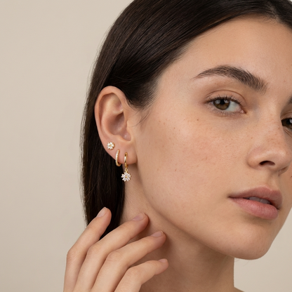 Malia Earrings Set – 925 Sterling Silver Floral Crystal Hoop &amp; Stud Set