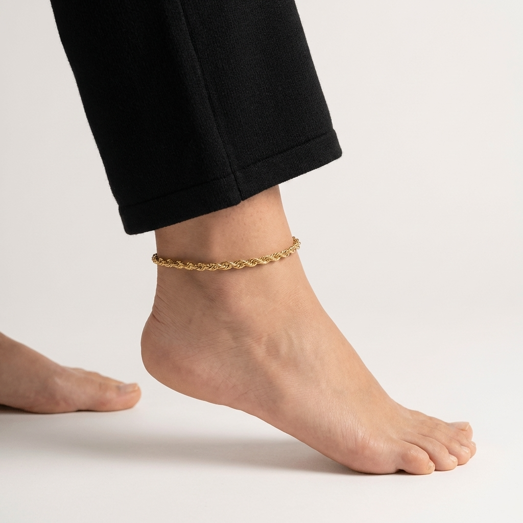 Solara rope chain anklet – twisted 18K gold ankle bracelet