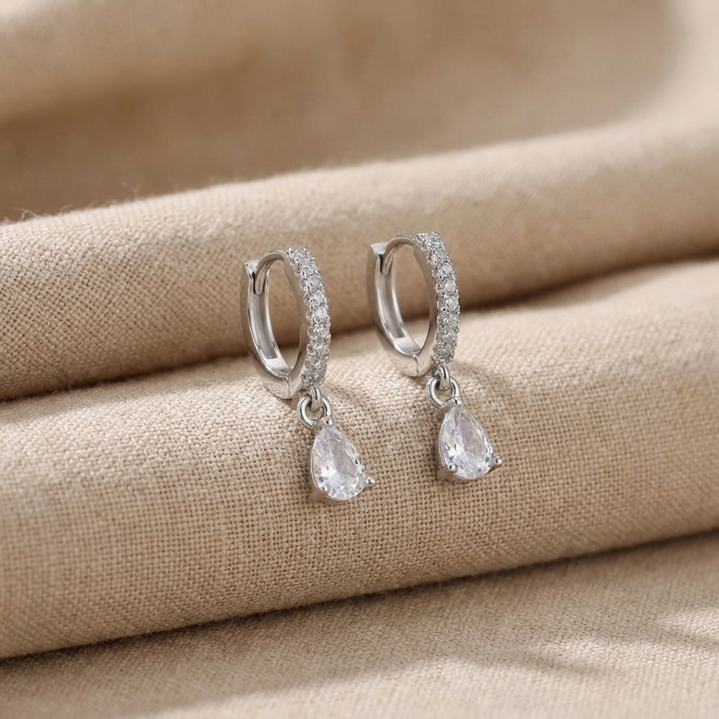 Silver Crystal Hoops – Platinum Plated White Crystal Hoop Earrings