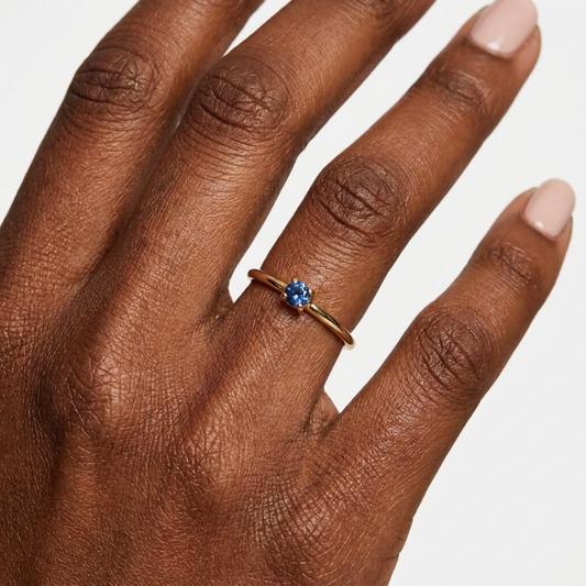 Blue Topaz Birthstone Ring – 18K Gold Blue Crystal Ring