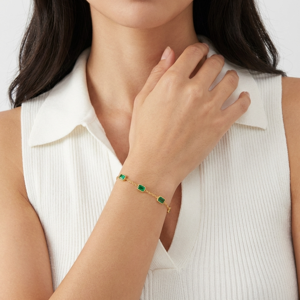 Gem Emerald Bracelet – 18K Gold Green Crystal Waterproof Bracelet