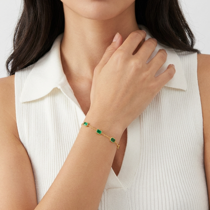 Gem Emerald Bracelet – 18K Gold Green Crystal Waterproof Bracelet