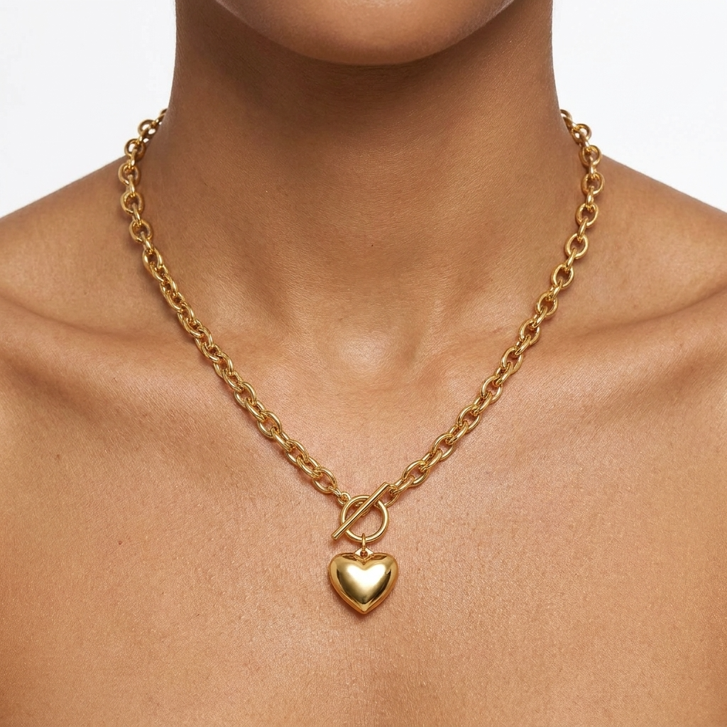 Élodie Heart Necklace – 18K Gold Puffed Heart Pendant Necklace