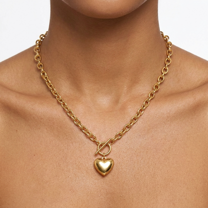 Élodie Heart Necklace – 18K Gold Puffed Heart Pendant Necklace