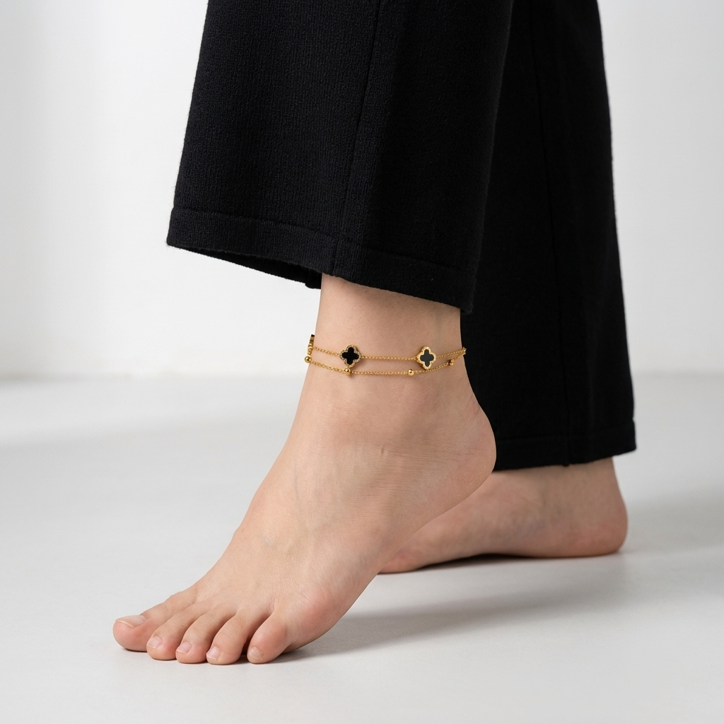 Zaria clover anklet – 18K gold waterproof ankle bracelet