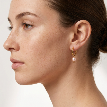 Arielle Pearl Hoops – 34mm 18K Gold Large Pearl Drop Earrings