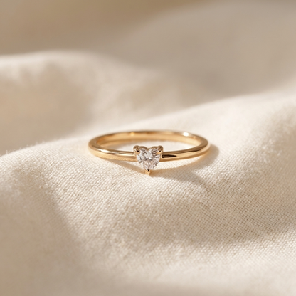 Greta Heart Ring – 18K Gold Crystal Heart Stacking Ring