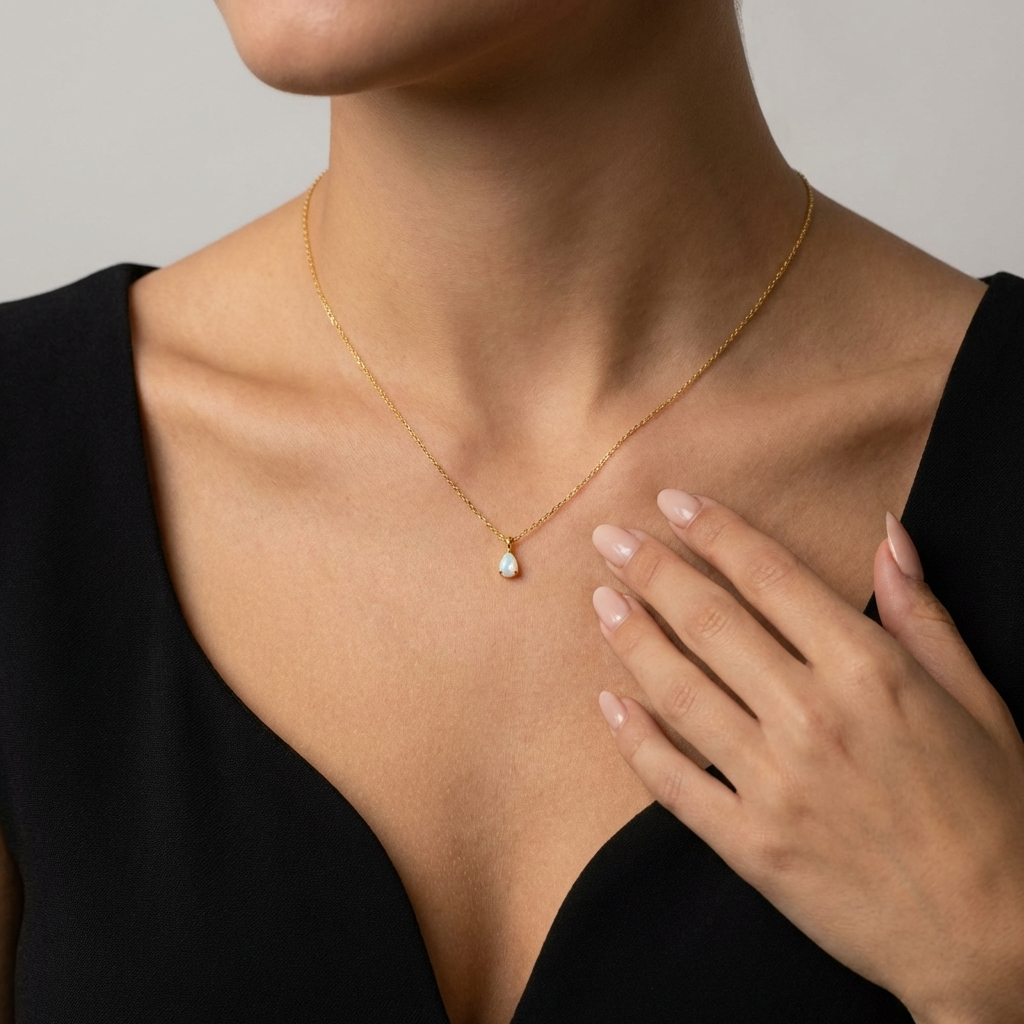 Mira Opal Necklace – 18K Gold Genuine Opal Pendant Necklace