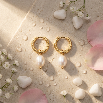 Ines Pearl Hoops – 18K Gold 10mm Freshwater Pearl Hoop Earrings