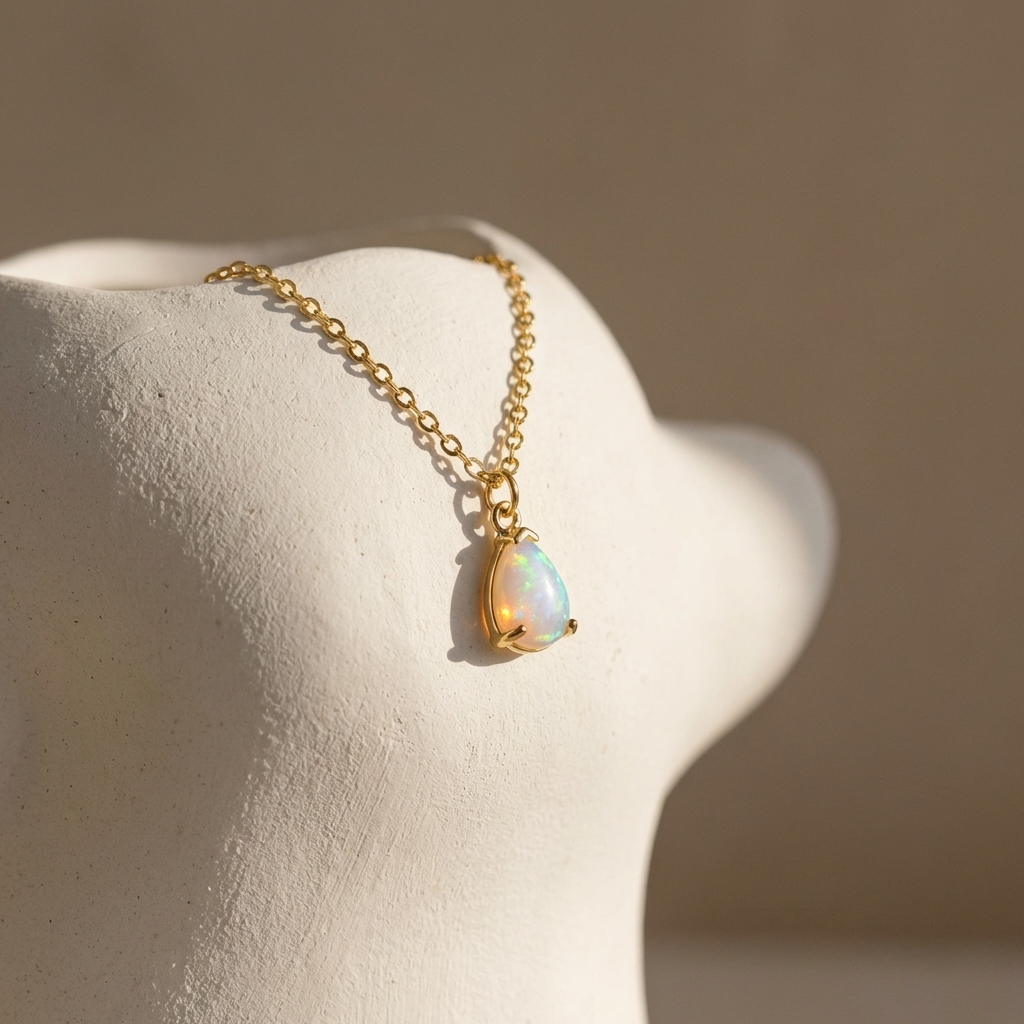 Mira Opal Necklace – 18K Gold Genuine Opal Pendant Necklace