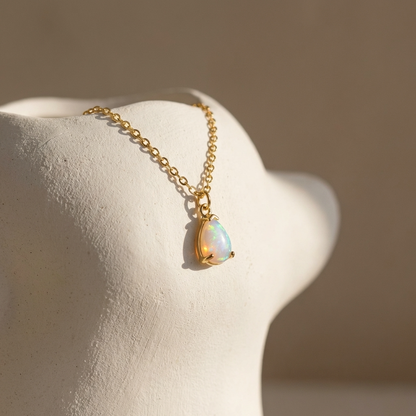 Mira Opal Necklace – 18K Gold Genuine Opal Pendant Necklace