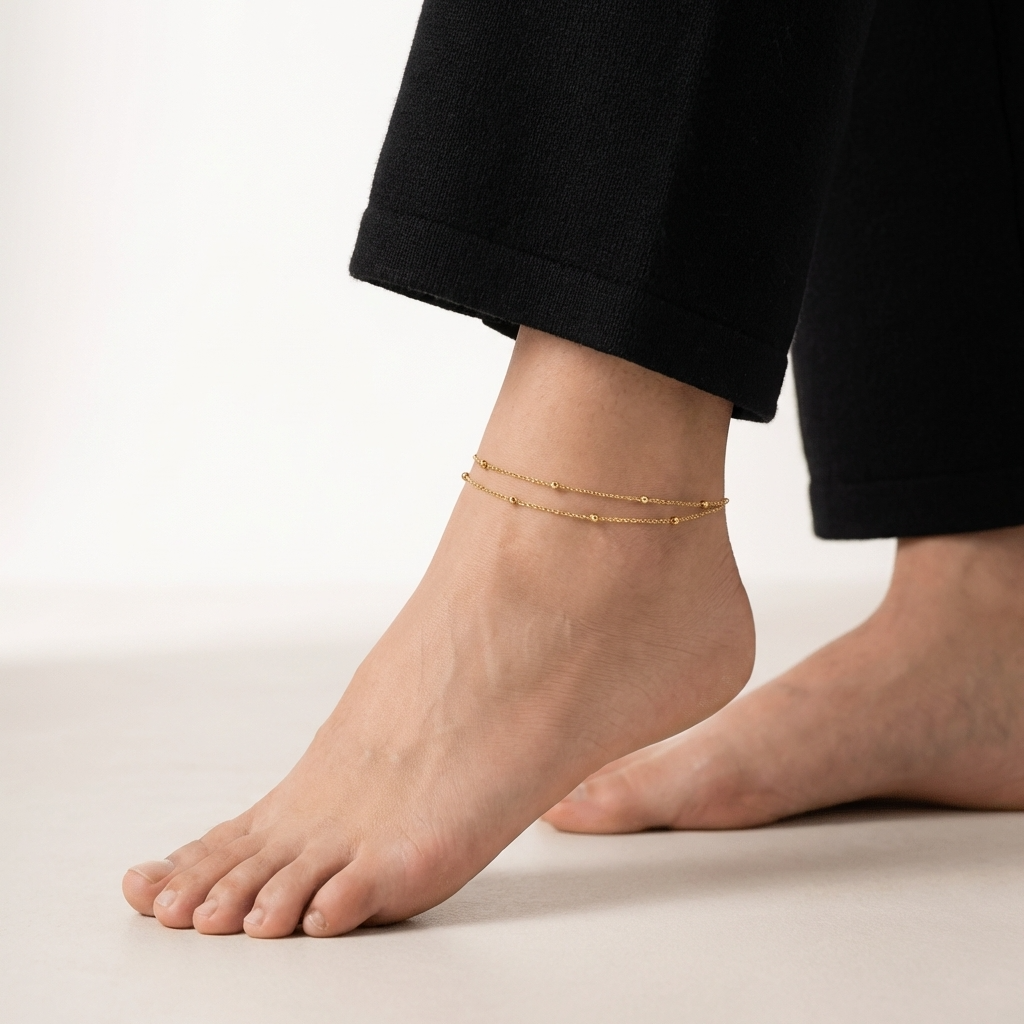 Brielle double strand gold anklet – layered ankle bracelet