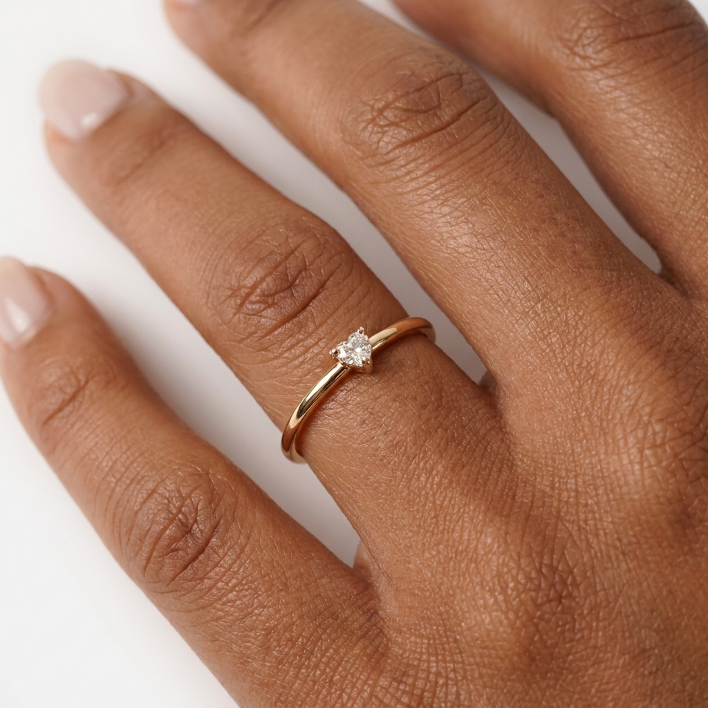 Greta Heart Ring – 18K Gold Crystal Heart Stacking Ring