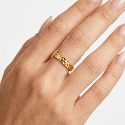 Rhea Hammered Ring – 18K Gold Textured Artisanal Band Ring