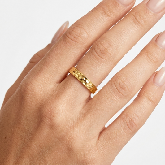 Rhea Hammered Ring – 18K Gold Textured Artisanal Band Ring