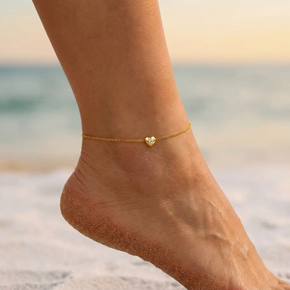 Mireille heart charm anklet – 18K gold ankle bracelet