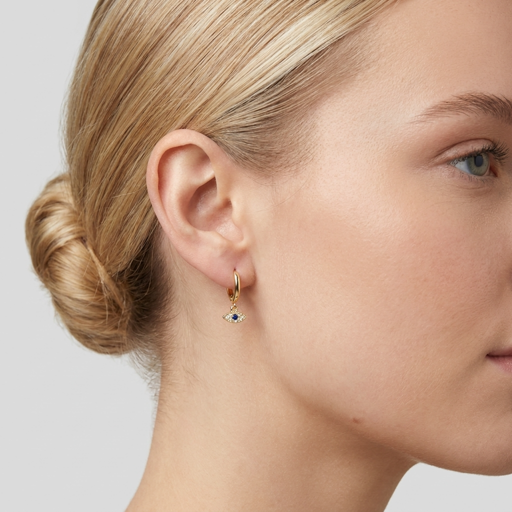 Blue Evil Eye Earrings – Sterling Silver Protection Charm Earrings
