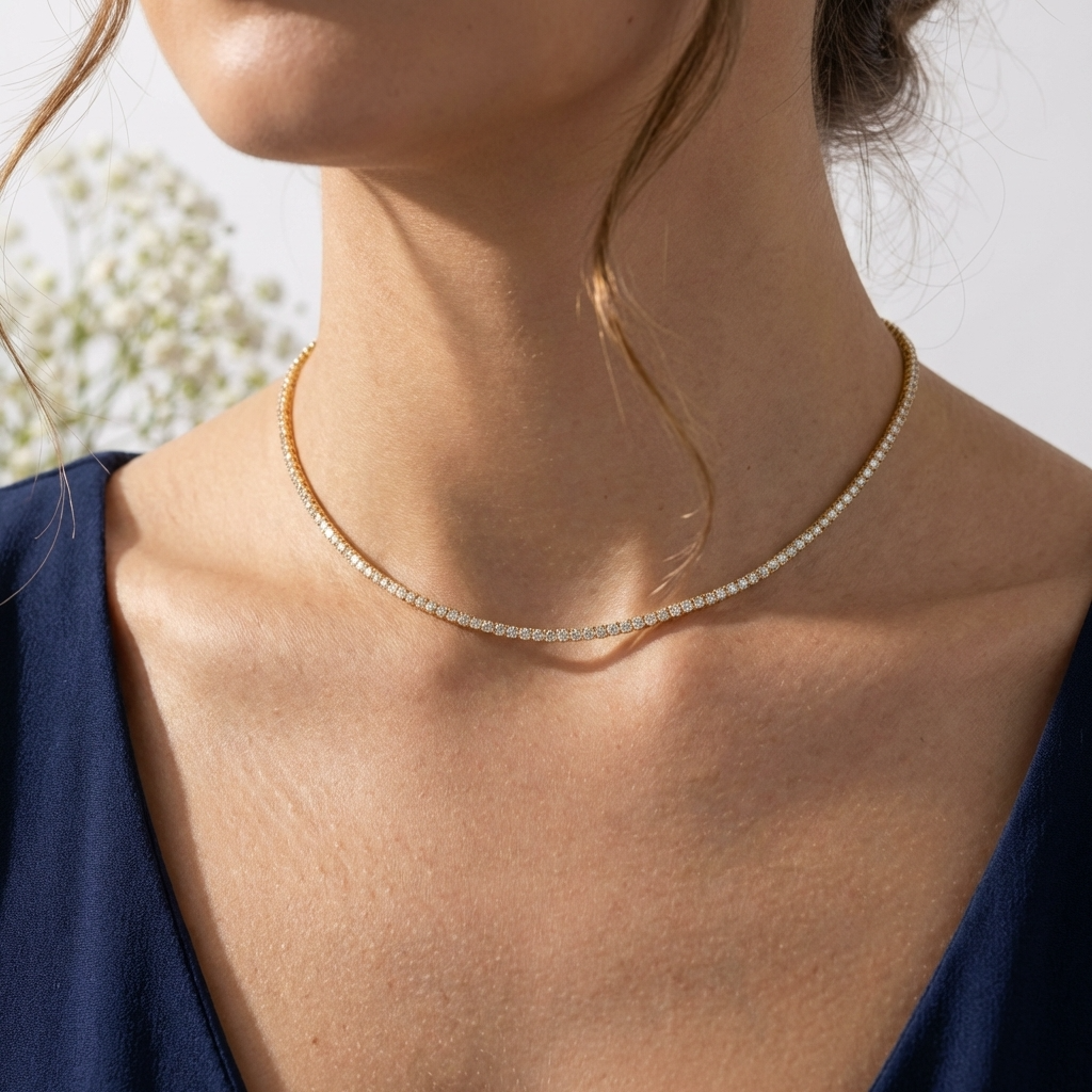 Cleo Tennis Choker – 18K Gold Crystal Tennis Choker Necklace