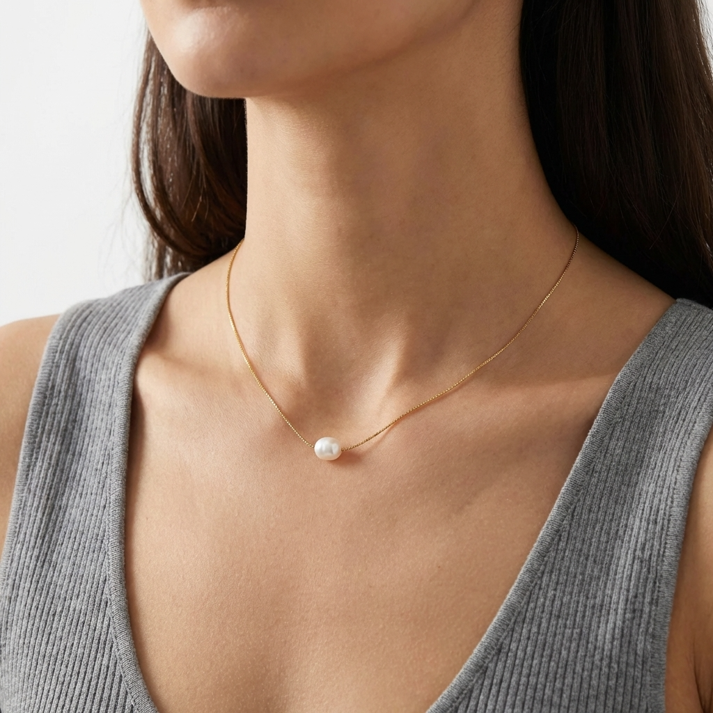 Anaëlle Pearl Necklace – 18K Gold Single Freshwater Pearl Necklace