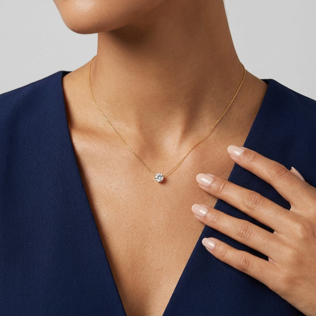 Yara Circle Necklace – 18K Gold Crystal Circle Pendant Necklace