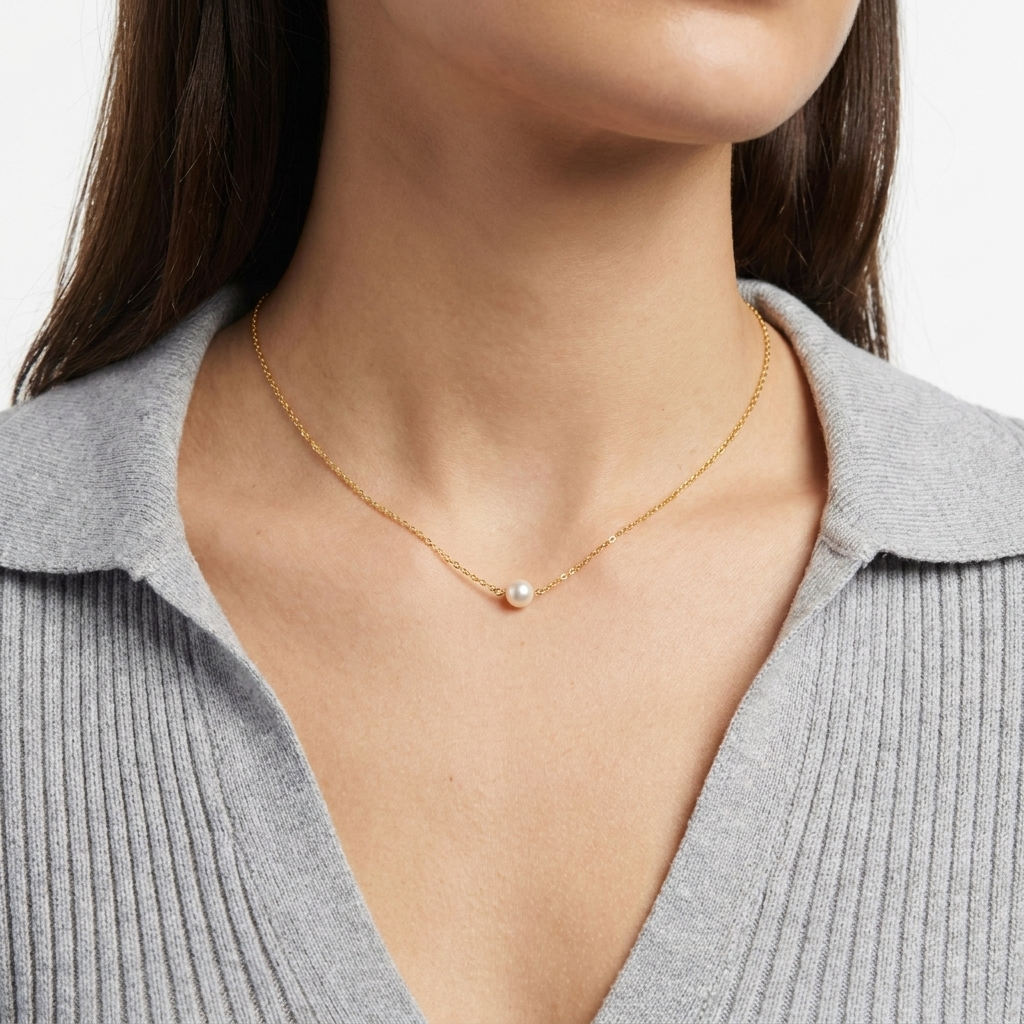 Elegant Pearl Necklace – 18K Gold Freshwater Pearl Pendant Necklace