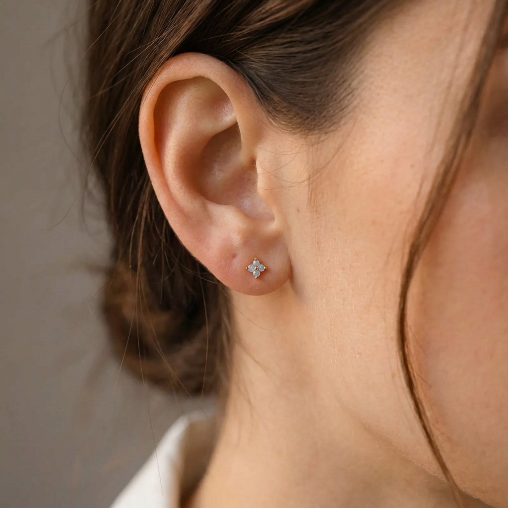 Noa Stud Earrings – 925 Sterling Silver Opalite Crystal Studs