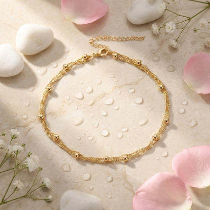 Corinne twin bead gold anklet – 18K ankle bracelet