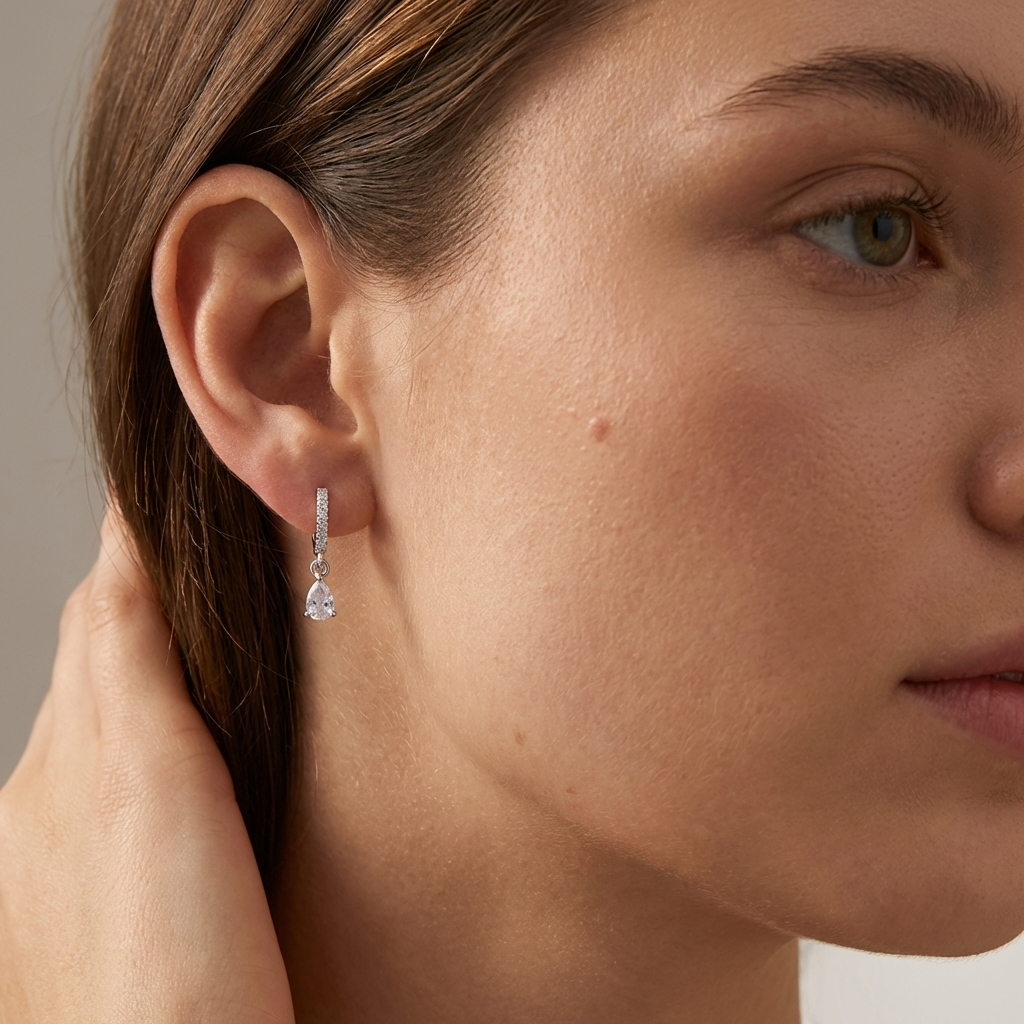 Silver Crystal Hoops – Platinum Plated White Crystal Hoop Earrings