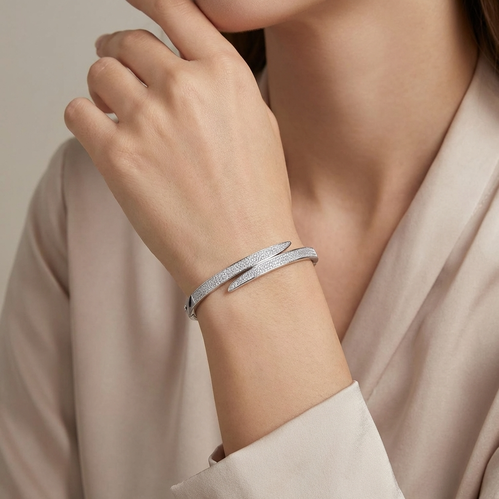 Céline Glow Bangle – 925 Sterling Silver Platinum Crystal Bangle