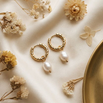 Ines Pearl Hoops – 18K Gold 10mm Freshwater Pearl Hoop Earrings