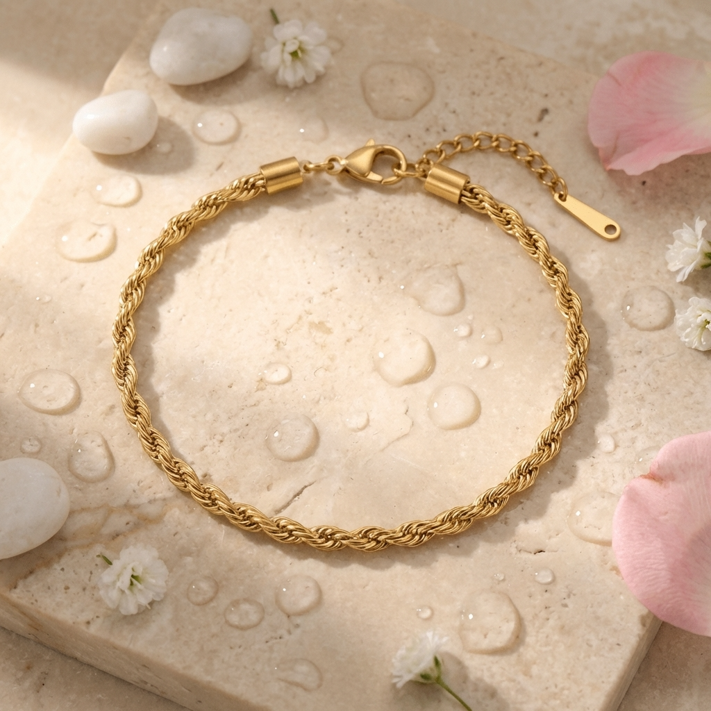 Xanthe twist boho gold anklet – 18K ankle bracelet