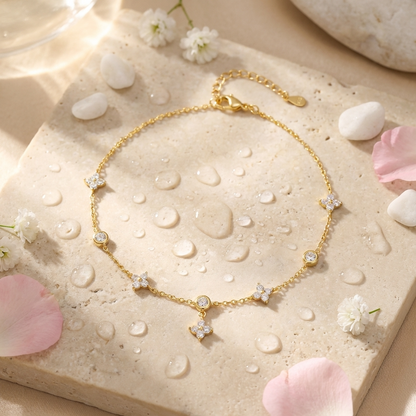 Ophelia sparkling clover anklet – sterling silver ankle bracelet