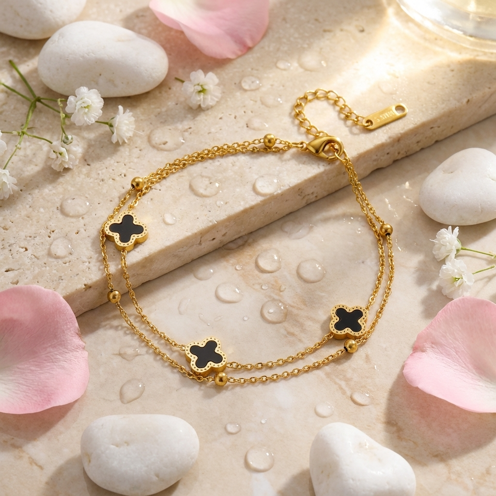 Zaria clover anklet – 18K gold waterproof ankle bracelet