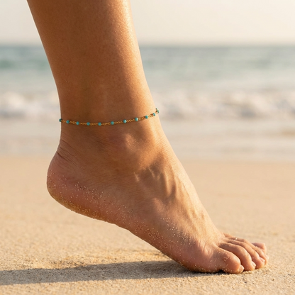 Adriana blue stone gold anklet – 18K ankle bracelet