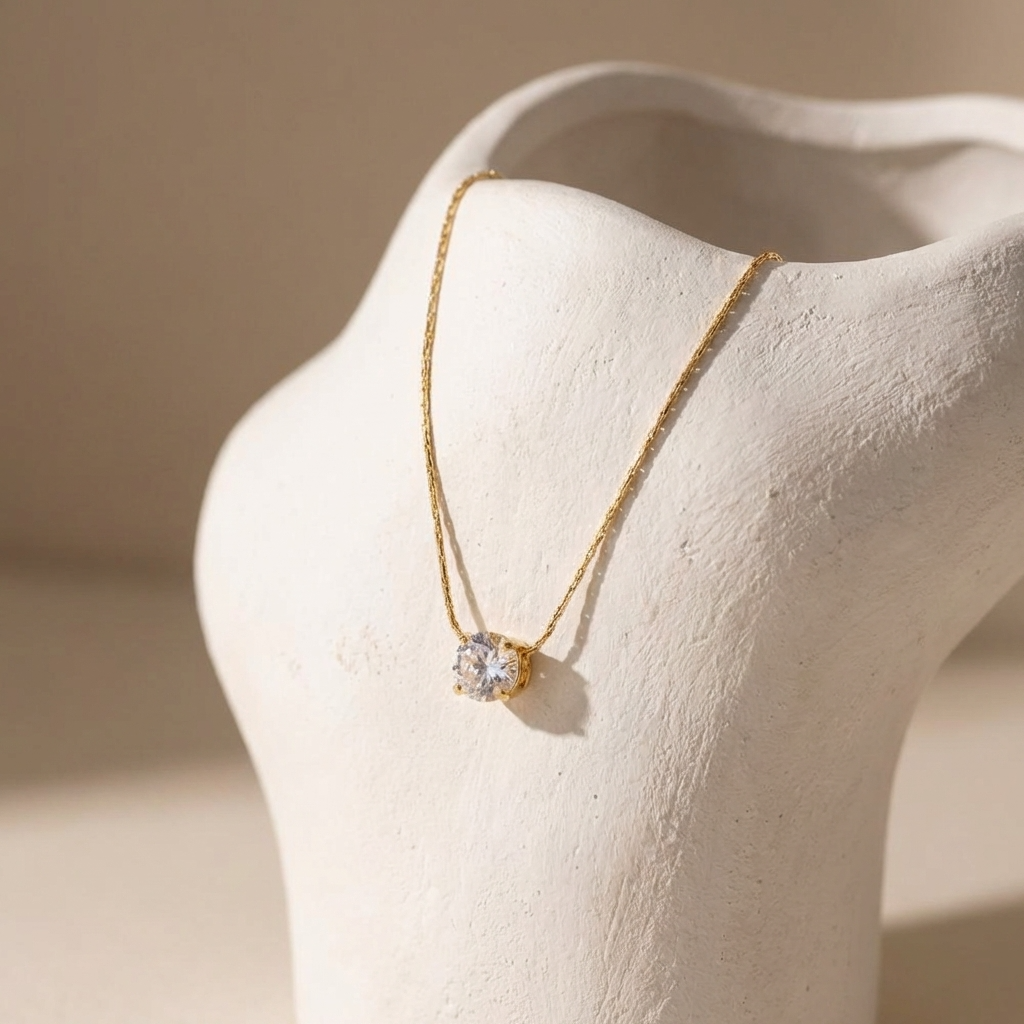 Yara Circle Necklace – 18K Gold Crystal Circle Pendant Necklace
