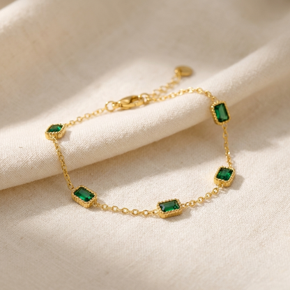 Gem Emerald Bracelet – 18K Gold Green Crystal Waterproof Bracelet