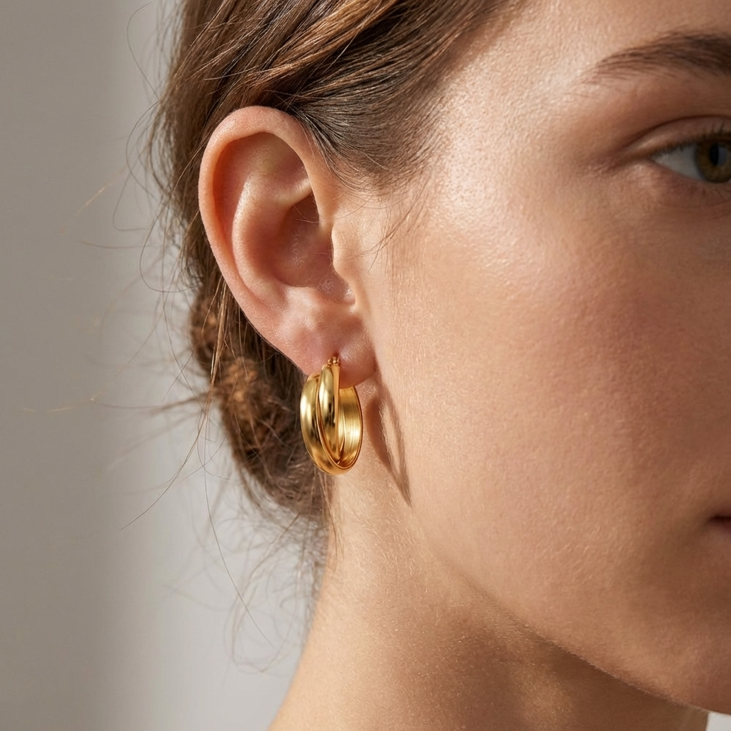 Talia Sleek Gold Hoops – 26mm 18K Gold Waterproof Hoop Earrings