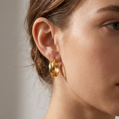 Talia Sleek Gold Hoops – 26mm 18K Gold Waterproof Hoop Earrings