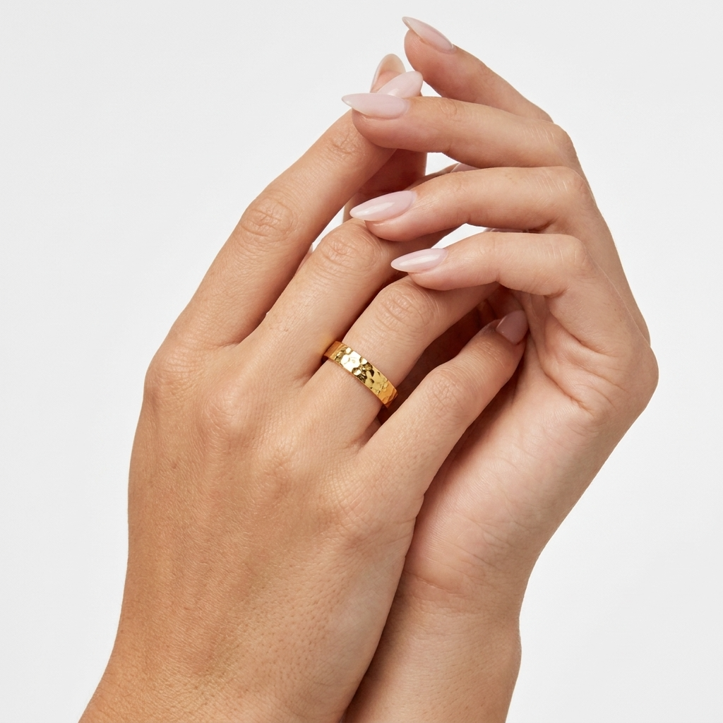Rhea Hammered Ring – 18K Gold Textured Artisanal Band Ring