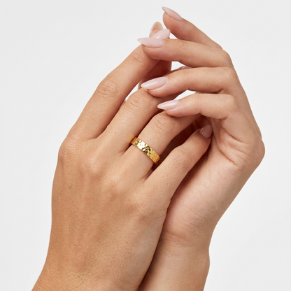 Rhea Hammered Ring – 18K Gold Textured Artisanal Band Ring