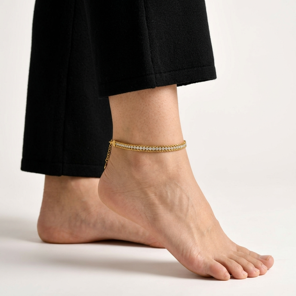 Legacy tennis anklet – 18K gold crystal ankle bracelet